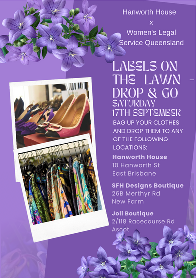 Donated designer dresses and shoes for Labels on the Lawn at Hanworth House.