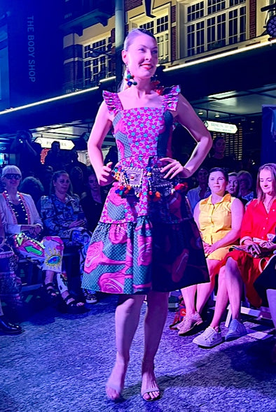Dorothy Short Dress in Green & Purple Ankara Fabric - Custom design by SFH