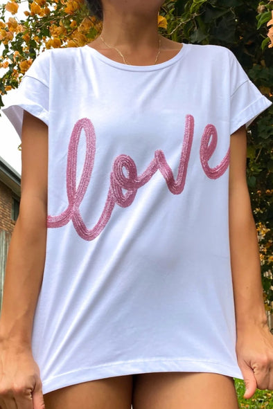The Love Tee White & Pink Sequins - Renee Loves Frances