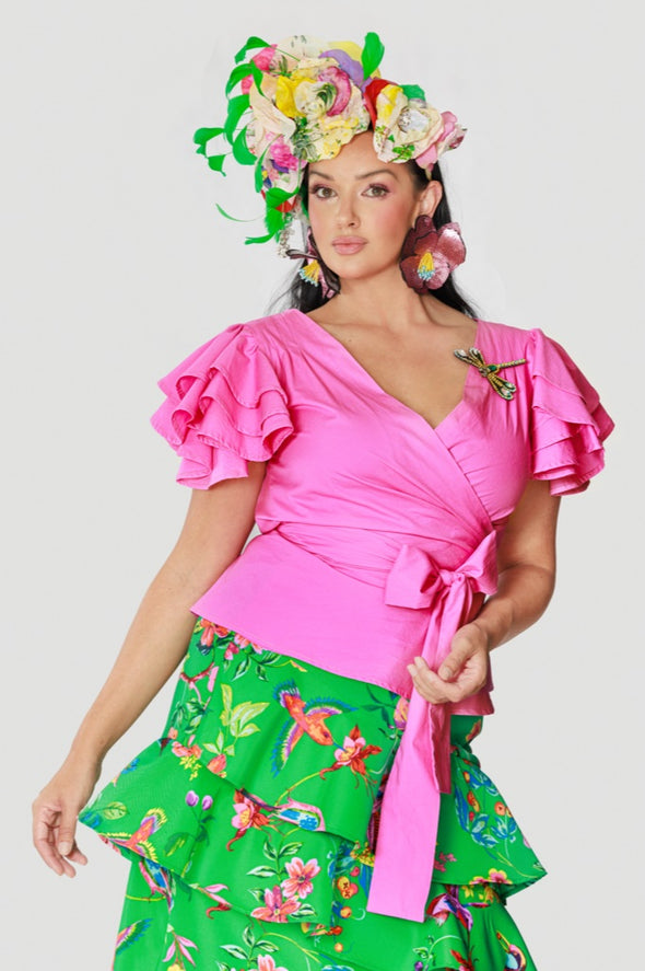 RaRa Ruffle Wrap Top in Pink