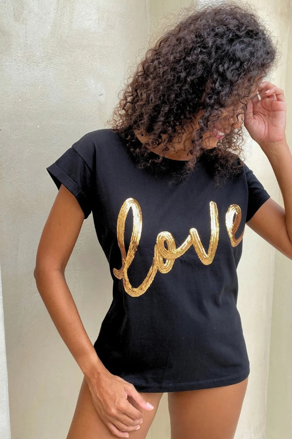 The Love Tee Black  & Gold Sequins - Renee Loves Frances
