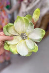 Magnolia Flower in pale green tones with diamanté & pearl Corsage by Flora Fascinata Millinery