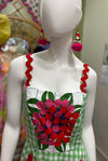 Eucalyptus Florals & Green Gingham Dorothy Short Dress - Custom design by SFH