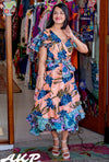 Ankara Sparkle Lara Wrap Dress (Blue & Orange) with Triple Frill Sleeve - Custom Design by SFH