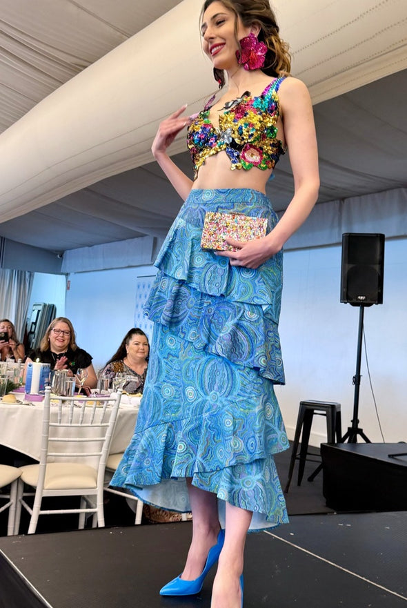 Lady GaGa Ruffle Skirt in Indigenous Blue - SFH Designs Original