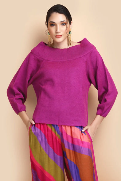 Emma Printed Sweater in Magenta - Anannasa