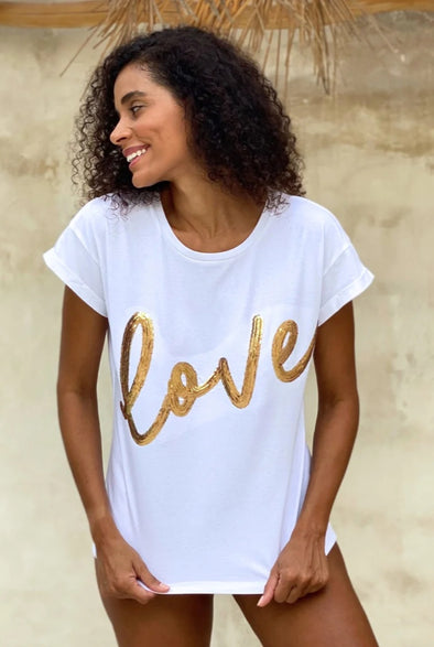 The Love Tee White & Gold Sequins - Renee Loves Frances