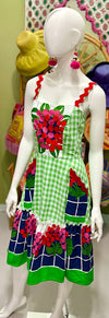 Eucalyptus Florals & Green Gingham Dorothy Short Dress - Custom design by SFH