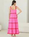 Candy Pink Maxi Dress with Red Rick Rack Straps