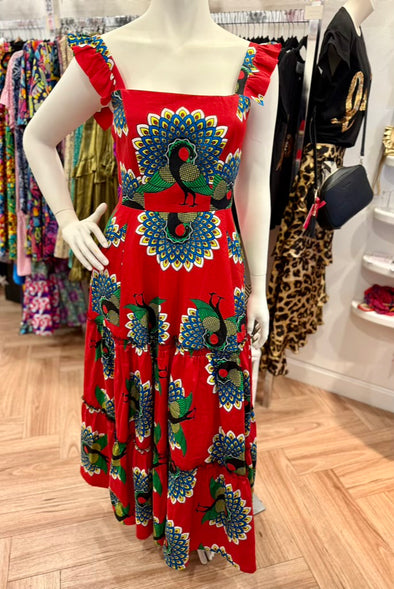 Dorothy Dress in Peacock Red Ankara Fabric - Custom design by SFH