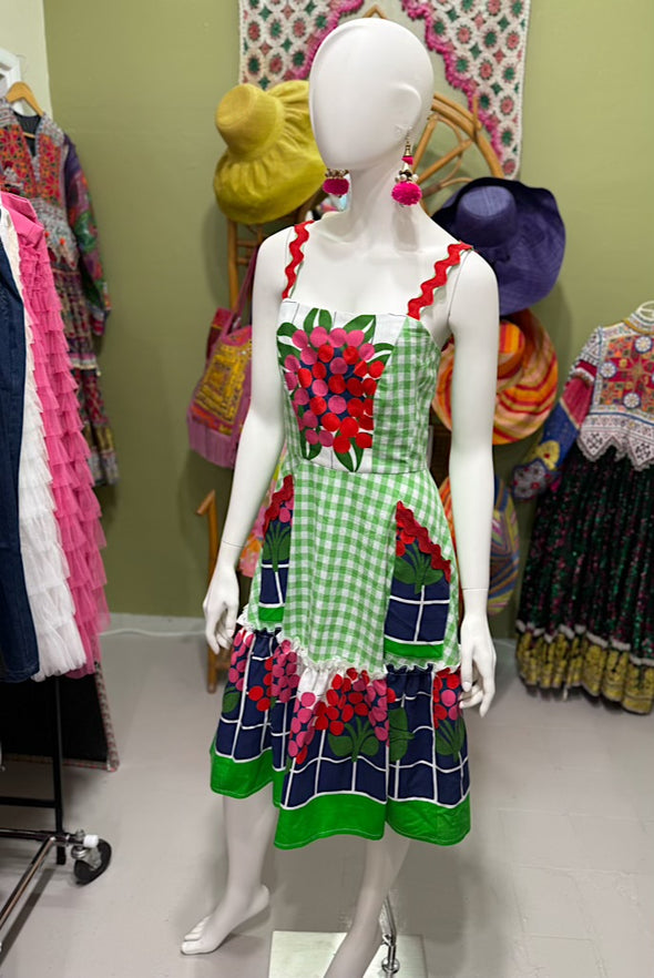 Eucalyptus Florals & Green Gingham Dorothy Short Dress - Custom design by SFH