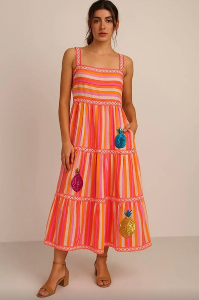 Malta Strap Dress with Pineapple Motifs - Anannasa