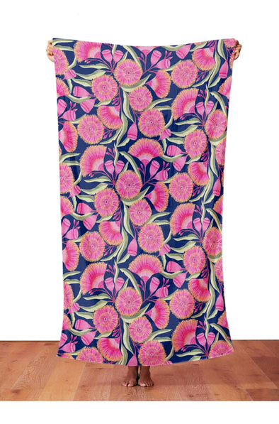 Gum Blossoms in Navy - Scarf / Beach Wrap  - Lordy Dordie