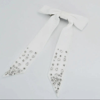 Bejewelled Diamond Velvet White Bow