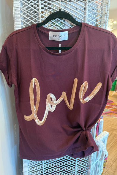 LOVE Tee Burgundy with Rose Gold Sequins  - Renee Loves Frances