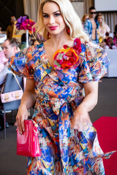 French Riviera Wrap Dress with Triple Frill Sleeve - Custom Design by SFH