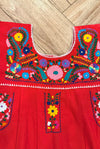Mexican Bohemian Long Dress - Red with Crochet Lace