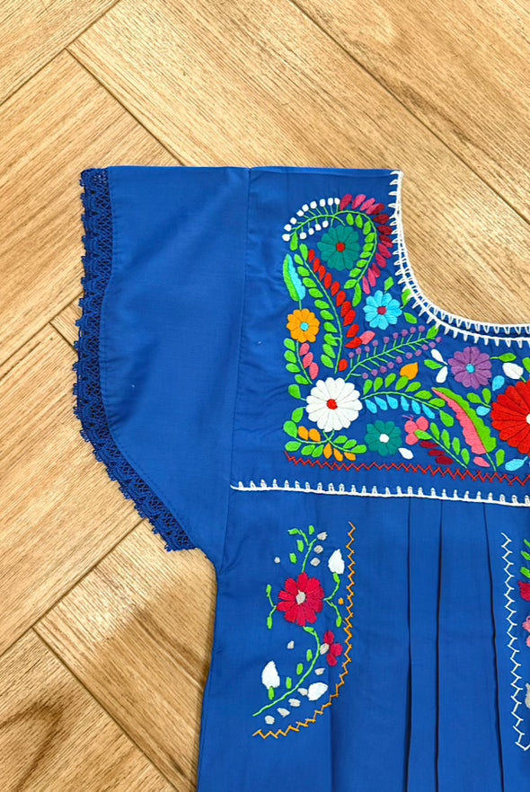 Mexican Bohemian Long Dress - Blue with Crochet Lace