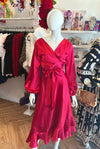 Lara Wrap Frill with Long sleeves in Deluxe Red