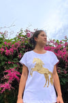 Hold your Horses Tee in White and Gold Beads - Renee Loves Frances