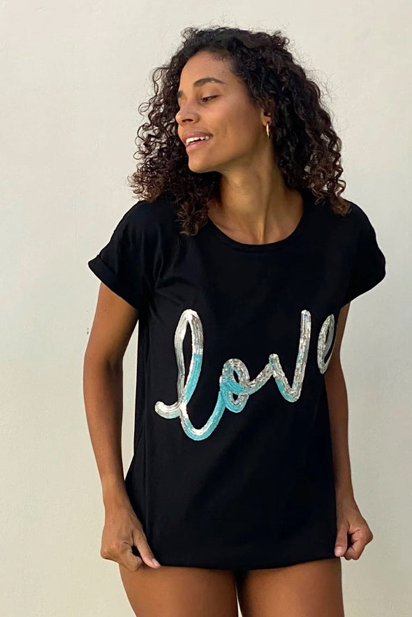 The Love Tee Black &  Silver Sequins - Renee Loves Frances
