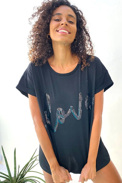 The Love Tee Black &  Black Sequins - Renee Loves Frances