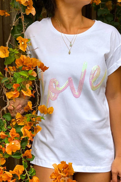 The Love Tee White & Unicorn Sequins - Renee Loves Frances