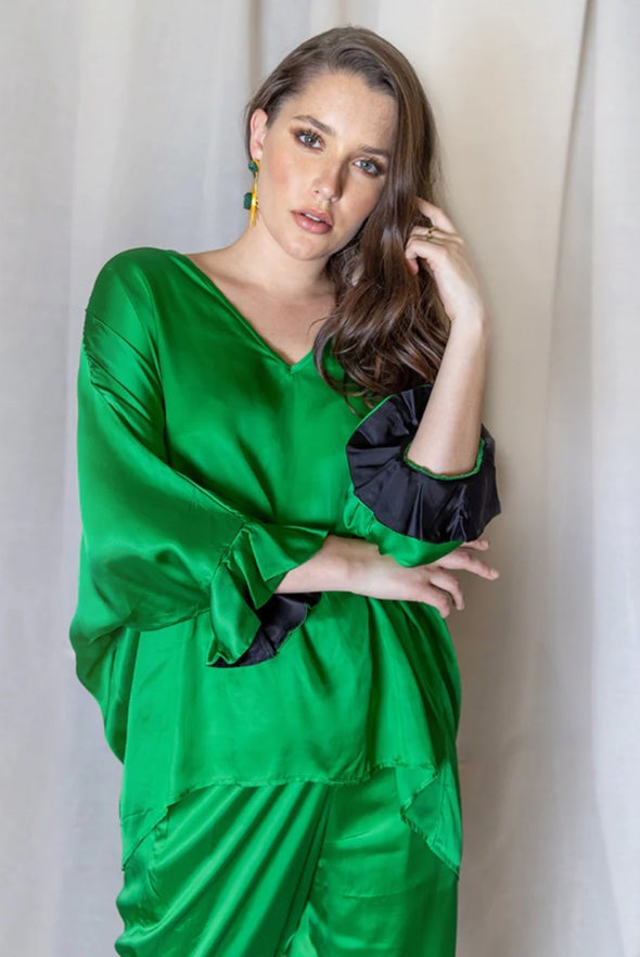 Silvia Blouse in Emerald- Anannasa
