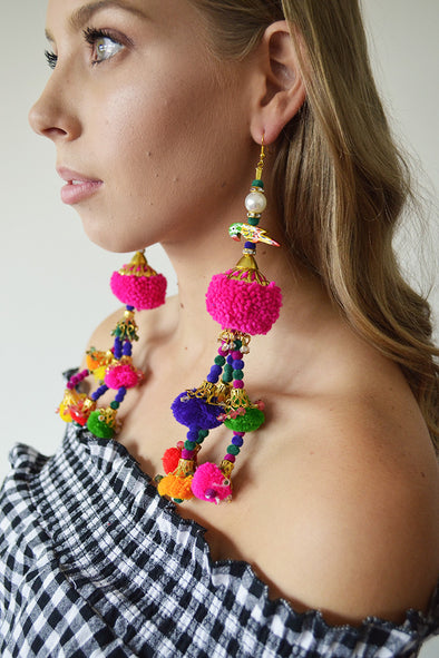 Exotically Spectacular Earrings with Pink Poms