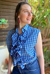 Blue Checked Up-cycled Ruffle Shirt - SFH Designs Original