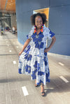 Christina Dress in Ankara Blue Floral Size ML - SFH Designs