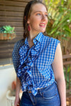 Blue Checked Up-cycled Ruffle Shirt - SFH Designs Original