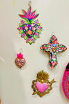 Hand-painted Mexican Wooden Heart Wall Hanging