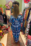 Uzbek Chaplin Robe Handwoven Suzani Ikat Coat in Blues