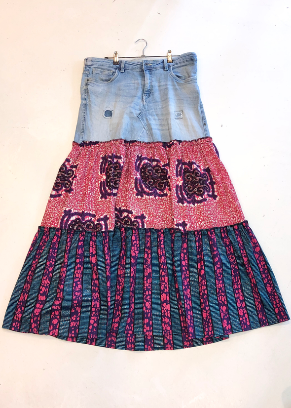 Ankara Skirt with Vintage Denim- SFH Designs Original