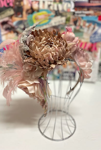 Dusty Pink Floral Headpiece with feathers by Flora Fascinata #218