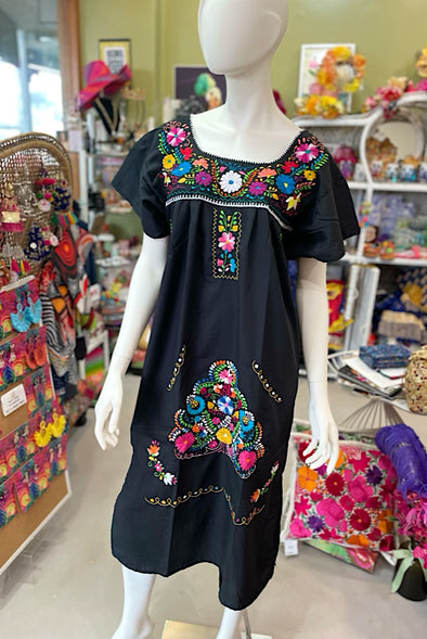 Mexican Bohemian Long Dress - Black