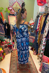 Uzbek Chaplin Robe Handwoven Suzani Ikat Coat in Blues