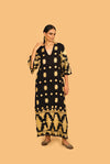 Athena Maxi Dress - Black with Gold Embroidery- Anannasa