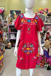 Mexican Bohemian Long Dress - Red with Crochet Lace