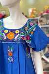 Mexican Bohemian Long Dress - Cobalt Blue with Crochet Lace