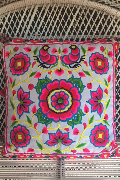 White Flower With Yellow Embroidery Cushions