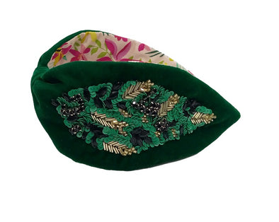 Embellished Headband in Dark Green - Annanasa