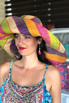 Made in Madagascar Large Hat - Purple, Orange, Pink, Lime & Beige