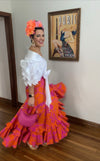 Spanish Flamenco Fiesta Skirt in Pink & Orange Flora