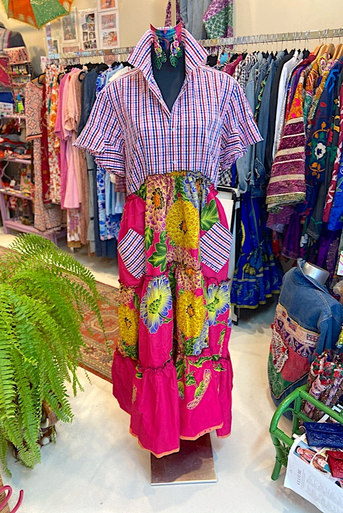 Ankara Shirt Dress - Pink & Blue Stripes Miss Opulence presented by SFH Designs Ankara Shirt Dress - Pink & Blue Stripes Miss Opulence presented by SFH Designs