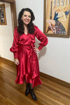 Lara Wrap Dress with Long sleeves and Buttoned Cuff in Ruby Red - Custom Design by SFH