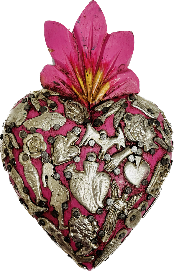 Hand-painted Mexican Wooden Heart Wall Hanging