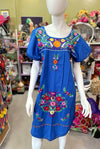 Mexican Bohemian Long Dress - Cobalt Blue with Crochet Lace