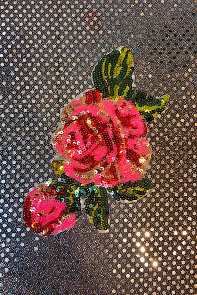 Sequinned Embellishment - Pink & Red Rose